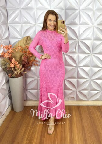 Milla Chic - millachic com br vestido julieta em renda crochet rosa 4 Vestido Julieta Em Renda Crochet - Rosa - Milla Chic