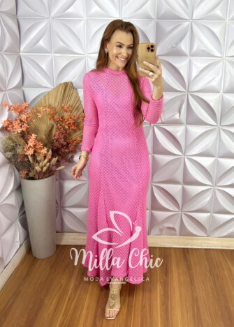 Vestido Julieta Em Renda Crochet - Rosa - Milla Chic