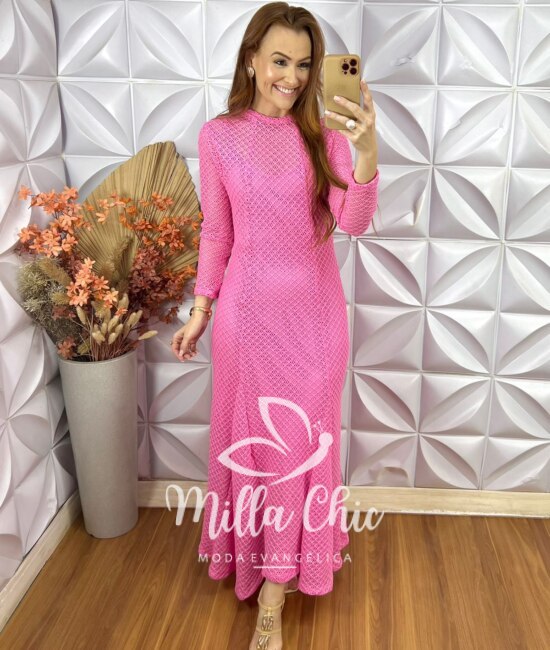 Vestido Julieta Em Renda Crochet - Rosa - Milla Chic