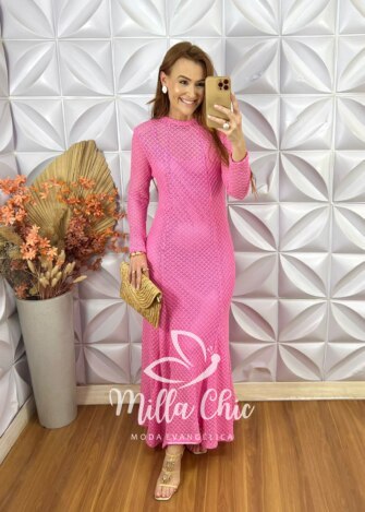 Milla Chic - millachic com br vestido julieta em renda crochet rosa 7 Vestido Julieta Em Renda Crochet - Rosa - Milla Chic