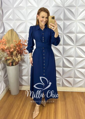 Milla Chic - millachic com br vestido keila em viscose acetinada azul escuro 1 Vestido Keila Em Viscose Acetinada - Azul Escuro - Milla Chic