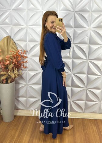 Milla Chic - millachic com br vestido keila em viscose acetinada azul escuro 3 Vestido Keila Em Viscose Acetinada - Azul Escuro - Milla Chic