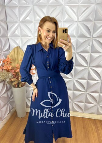 Vestido Keila Em Viscose Acetinada - Azul Escuro - Milla Chic