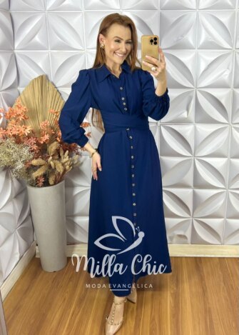 Milla Chic - millachic com br vestido keila em viscose acetinada azul escuro 5 Vestido Keila Em Viscose Acetinada - Azul Escuro - Milla Chic