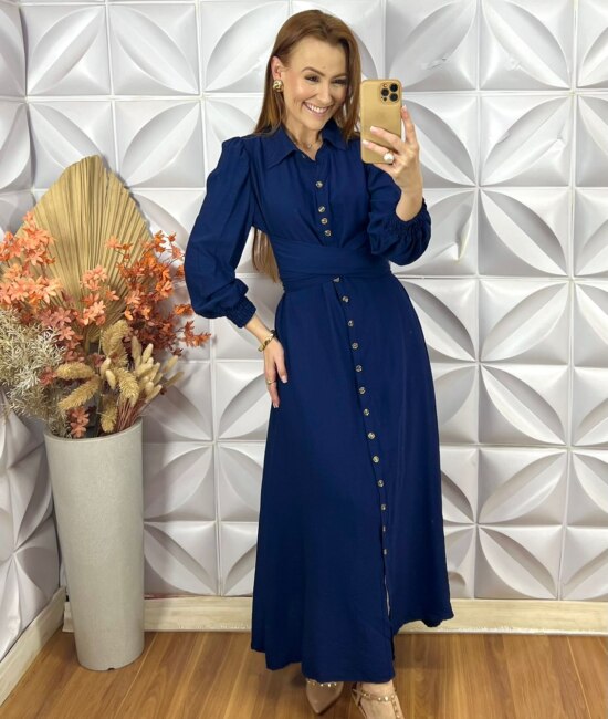 Vestido Keila Em Viscose Acetinada - Azul Escuro - Milla Chic