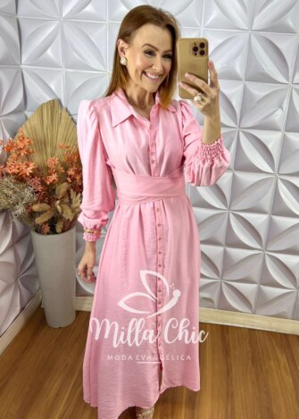 Milla Chic - millachic com br vestido keila em viscose acetinada rosa baby Vestido Keila Em Viscose Acetinada - Rosa Baby - Milla Chic