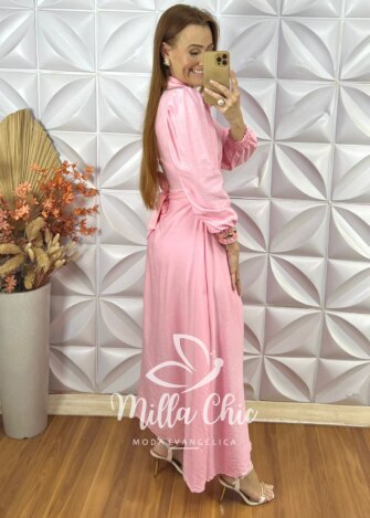 Milla Chic - millachic com br vestido keila em viscose acetinada rosa baby 4 Vestido Keila Em Viscose Acetinada - Rosa Baby - Milla Chic
