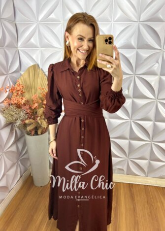 Vestido Keila Em Viscose Acetinada - Marrom - Milla Chic