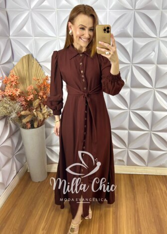 Vestido Keila Em Viscose Acetinada - Marrom - Milla Chic