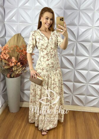 Milla Chic - millachic com br vestido longo estefania em viscose 2 Vestido longo Estefânia Em Viscose - Creme - Milla Chic