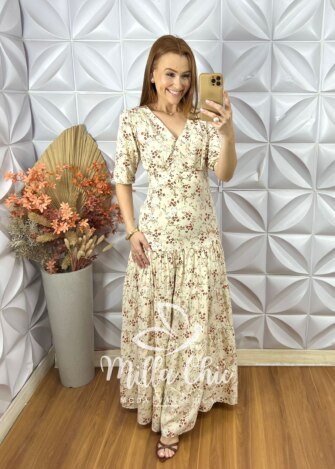 Milla Chic - millachic com br vestido longo estefania em viscose 3 Vestido longo Estefânia Em Viscose - Creme - Milla Chic