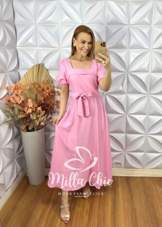 Vestido Luíza Em Alfaiataria - Rosa Pó - Milla Chic