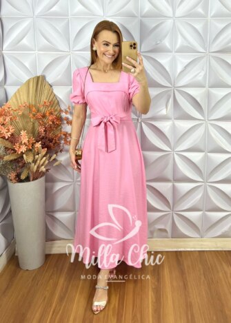 Vestido Luíza Em Alfaiataria - Rosa Pó - Milla Chic