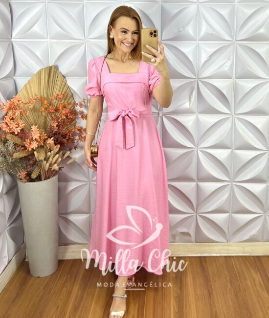 Vestido Luíza Em Alfaiataria - Rosa Pó - Milla Chic