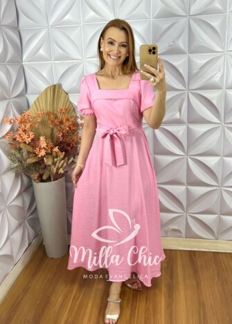 Vestido Luíza Em Alfaiataria - Rosa Pó - Milla Chic