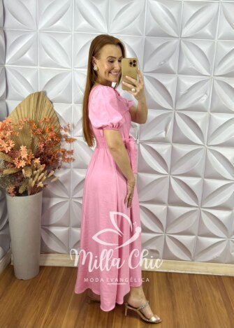 Vestido Luíza Em Alfaiataria - Rosa Pó - Milla Chic