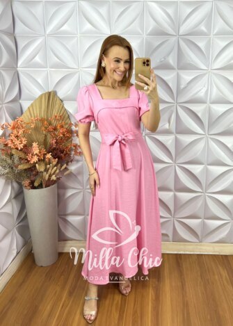 Vestido Luíza Em Alfaiataria - Rosa Pó - Milla Chic