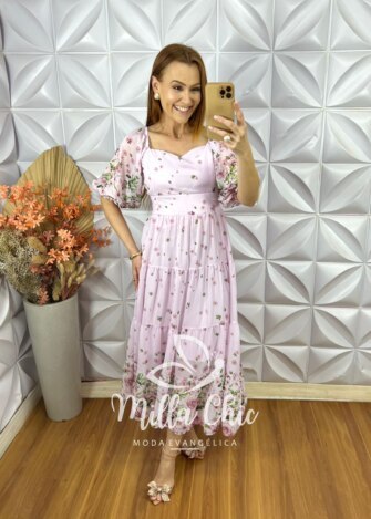 Vestido Mariana Em Chiffon - Rosa Marfim - Milla Chic