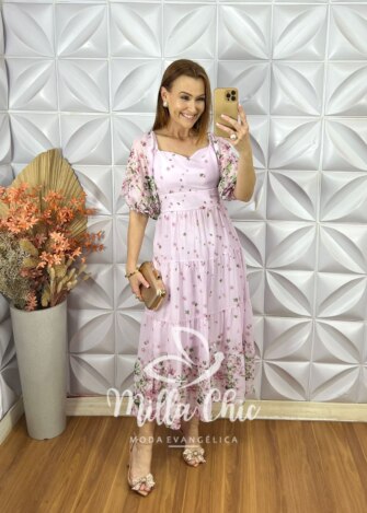 Vestido Mariana Em Chiffon - Rosa Marfim - Milla Chic