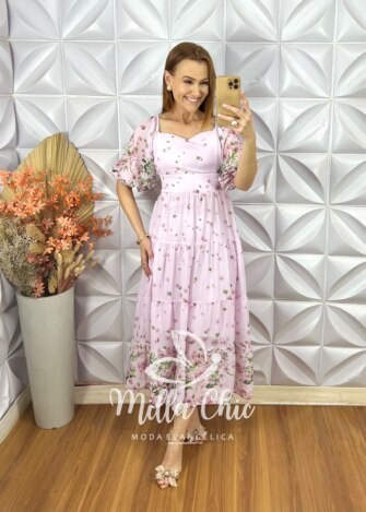 Vestido Mariana Em Chiffon - Rosa Marfim - Milla Chic