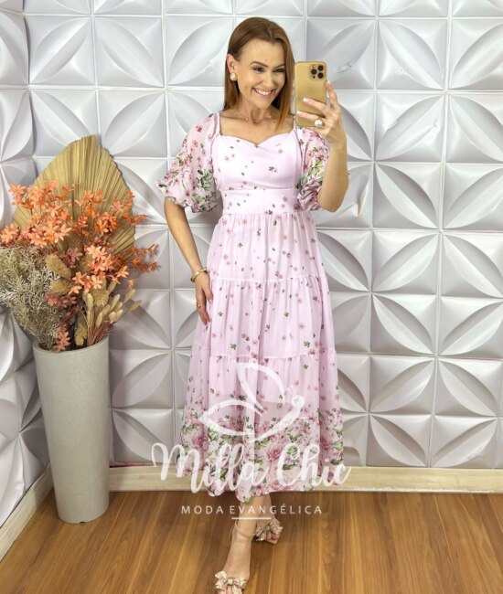 Vestido Mariana Em Chiffon - Rosa Marfim - Milla Chic