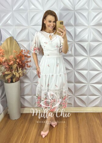 Vestido Meire Em Chiffon - Branco - Milla Chic