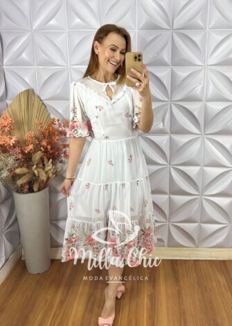 Vestido Meire Em Chiffon - Branco - Milla Chic