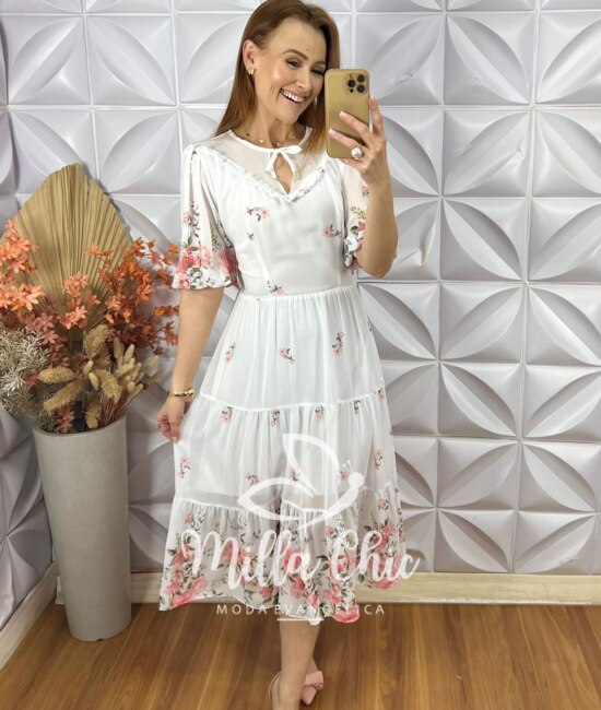 Vestido Meire Em Chiffon - Branco - Milla Chic