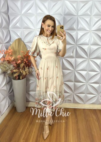 Vestido Meire Em Chiffon - Creme - Milla Chic