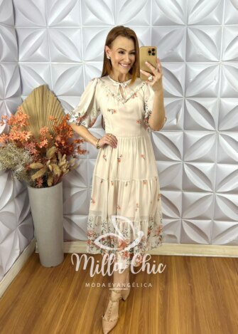 Vestido Meire Em Chiffon - Creme - Milla Chic