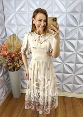 Vestido Meire Em Chiffon - Creme - Milla Chic