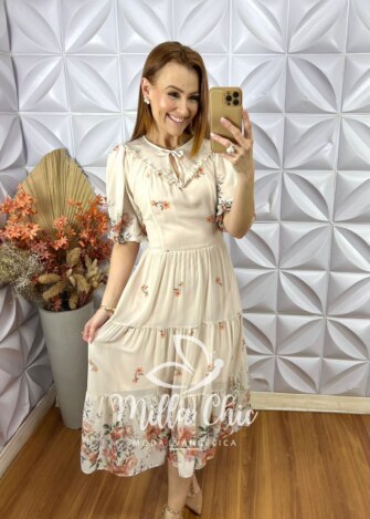 Vestido Meire Em Chiffon - Creme - Milla Chic