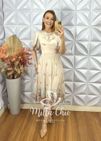 Vestido Meire Em Chiffon - Creme - Milla Chic