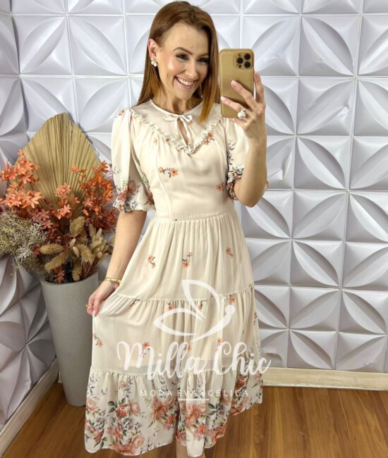 Vestido Meire Em Chiffon - Creme - Milla Chic