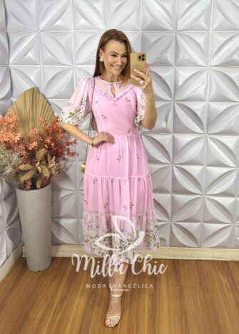 Milla Chic - millachic com br vestido meire em chiffon rosa Vestido Meire Em Chiffon - Rosa - Milla Chic