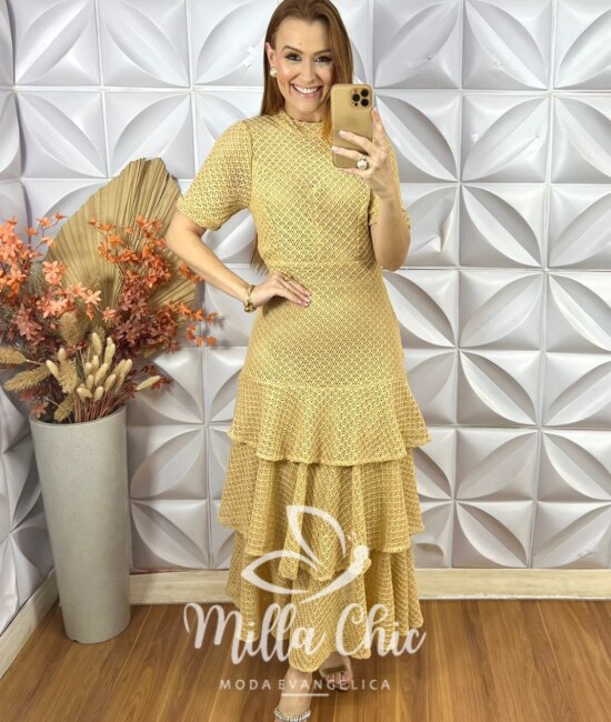 Vestido Natasha Em Renda Crochet - Palha - Milla Chic