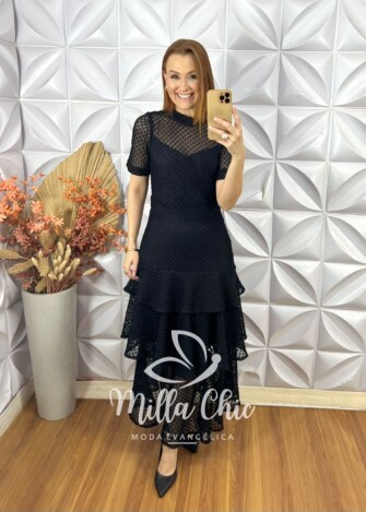 Vestido Natasha Em Renda Crochet - Preto - Milla Chic