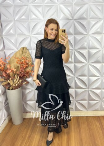 Vestido Natasha Em Renda Crochet - Preto - Milla Chic