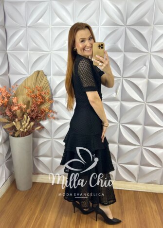 Vestido Natasha Em Renda Crochet - Preto - Milla Chic