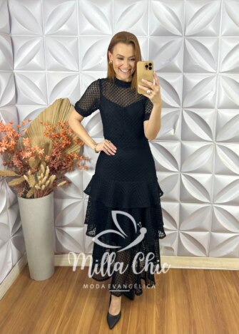 Vestido Natasha Em Renda Crochet - Preto - Milla Chic