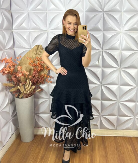 Vestido Natasha Em Renda Crochet - Preto - Milla Chic