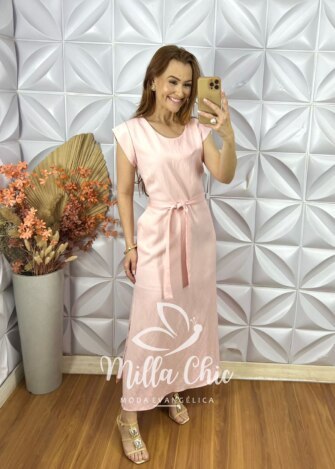 Vestido Olga Em Viscoamida - Rosa Marfim - Milla Chic