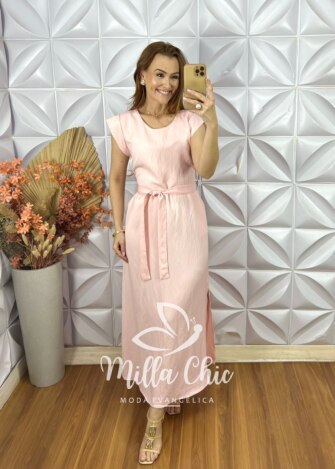 Vestido Olga Em Viscoamida - Rosa Marfim - Milla Chic