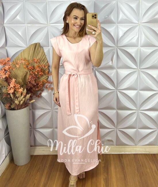 Vestido Olga Em Viscoamida - Rosa Marfim - Milla Chic