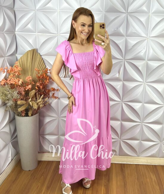 Vestido Rosita Em Viscosarja - Rosa - Milla Chic