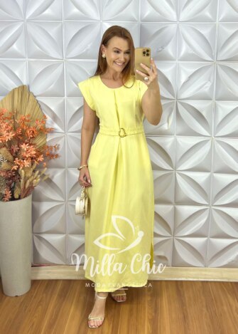 Vestido Samara Em Alfaiataria Marrant - Amarelo Siciliano - Milla Chic