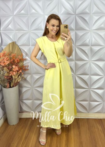 Vestido Samara Em Alfaiataria Marrant - Amarelo Siciliano - Milla Chic