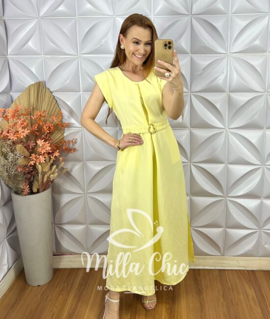 Vestido Samara Em Alfaiataria Marrant - Amarelo Siciliano - Milla Chic