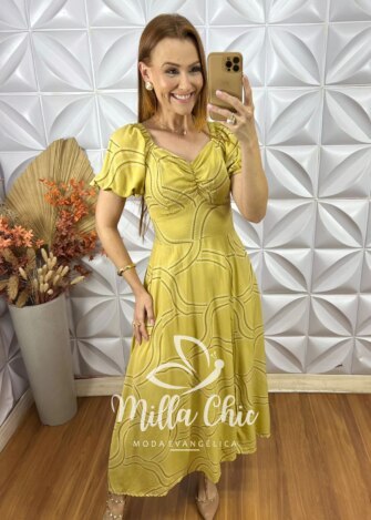 Vestido Sheila Em Viscolinho - Palha - Milla Chic