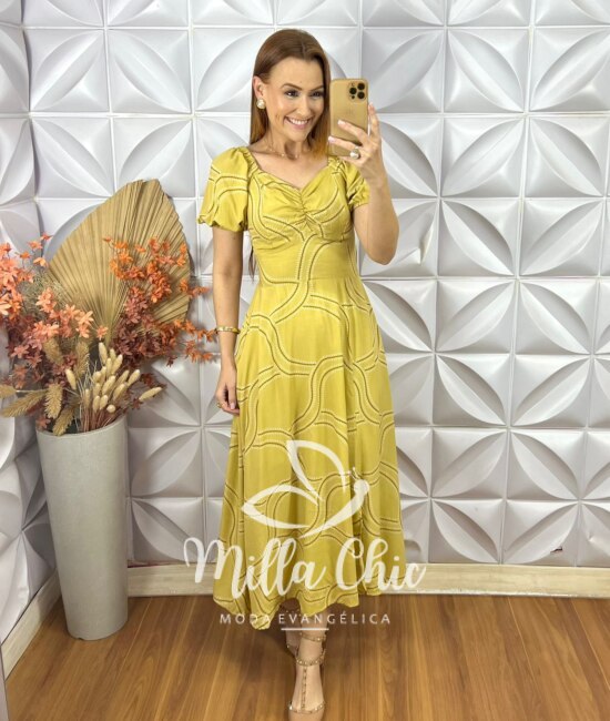 Vestido Sheila Em Viscolinho - Palha - Milla Chic